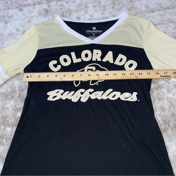Colosseum brand black & gold CO CU Buffs graphic sports Tee SZ SM V-neck - Picture 4 of 6